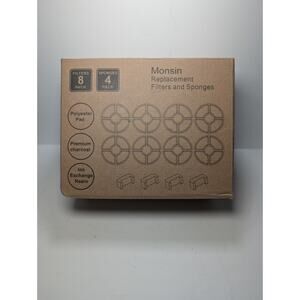 Monsin Pet Water Fountain Filters 8 Pack + 4 Sponges Charcoal Resin Replacement